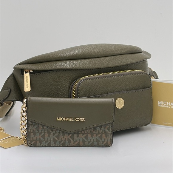 Michael Kors Maisie Lg Pebbled Leather 2-in-1 Sling Fanny Pack Waist Bag Belt - Picture 1 of 16